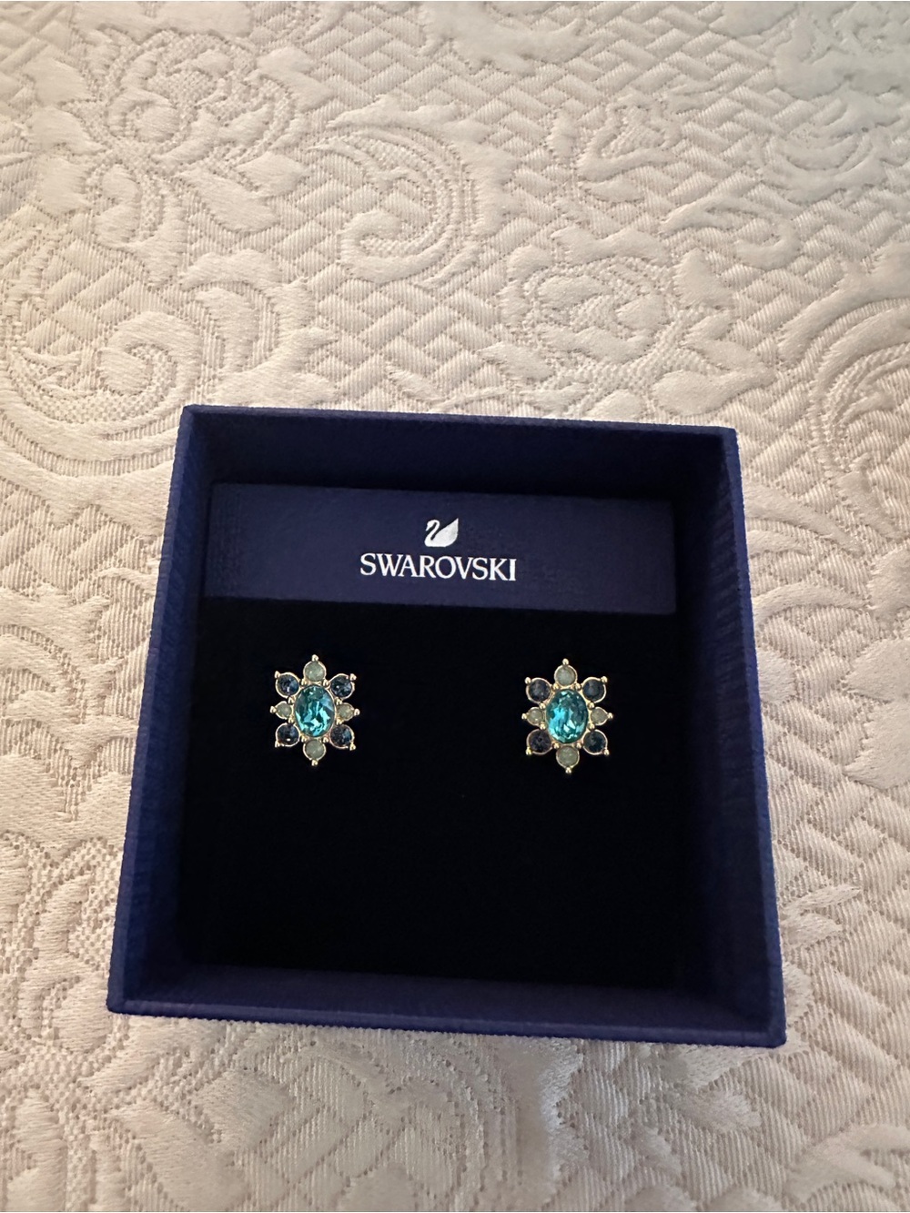 Swarovski Teal and Aqua Floral Crystal Stud Earrings